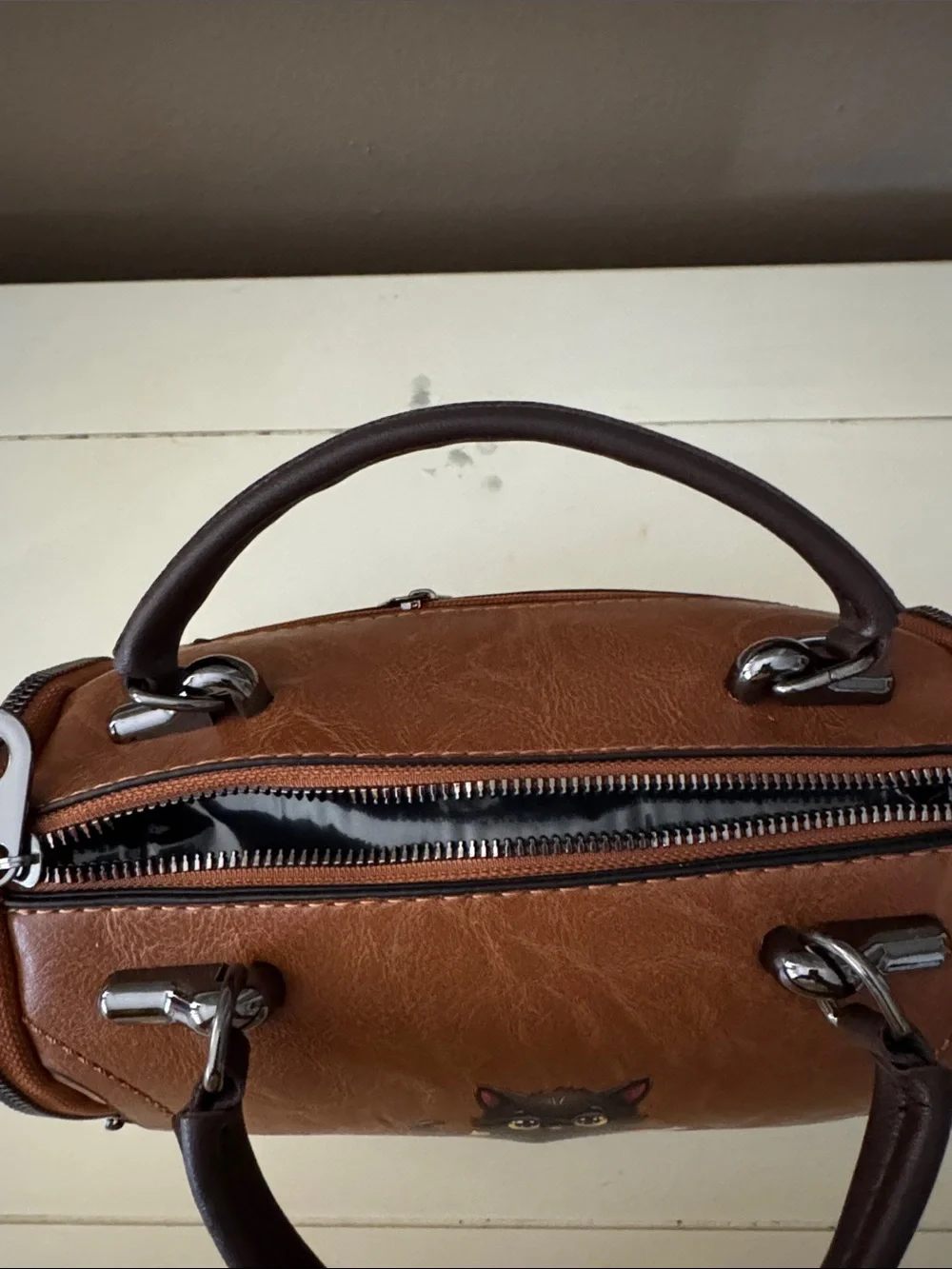 Brown Halloween Cat Pumpkin Satchel Bag